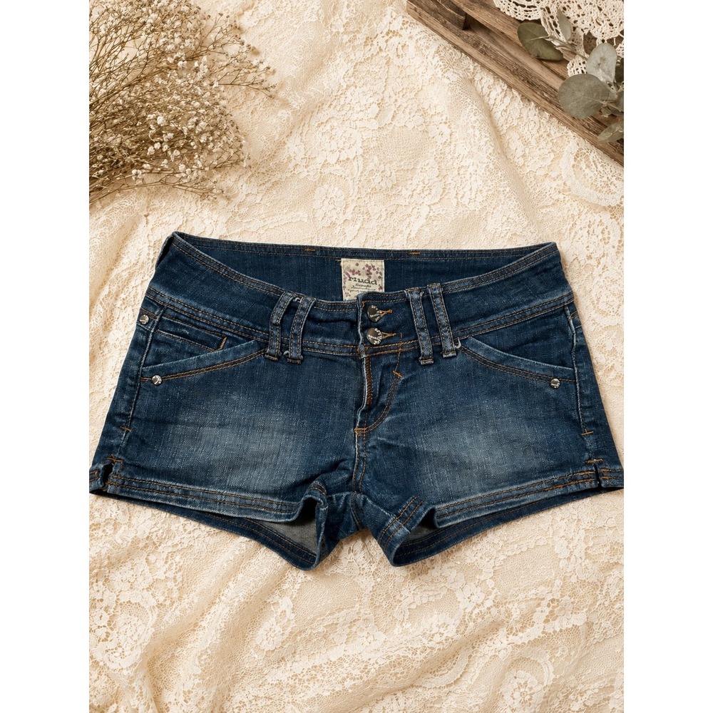 Y2K Mudd Low Rise Mini Shorts Dark Wash Y2K 5 2000s McBling Festival Boho